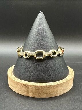 14K Yellow Gold Finish CZ Pavé Link Bracelet – 7.25"
